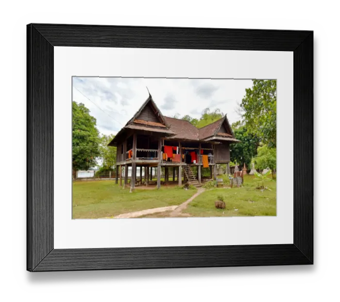 Framed Print : wooden monastery at Wat Phuthawanaram Champassak Lao