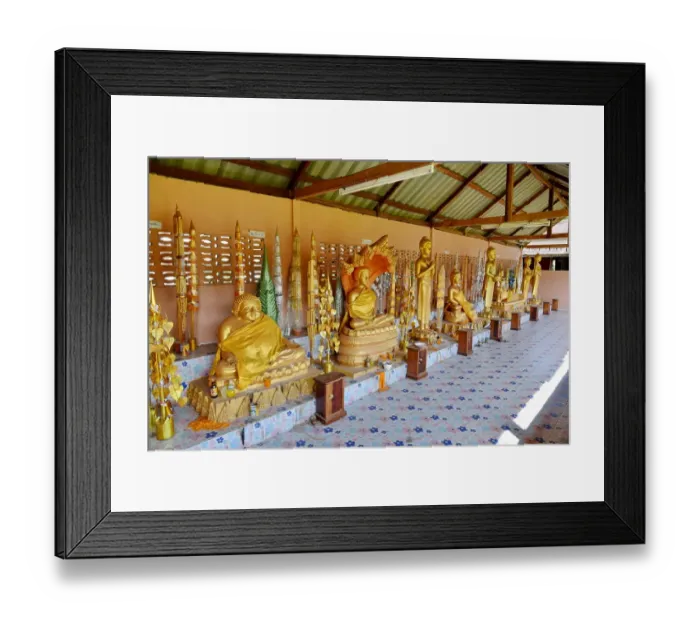 Framed Print : Gold buddha along Vat Phou champasak Lao, Asia Framed Print : Gold buddha along Vat Phou champasak Lao, Asia
