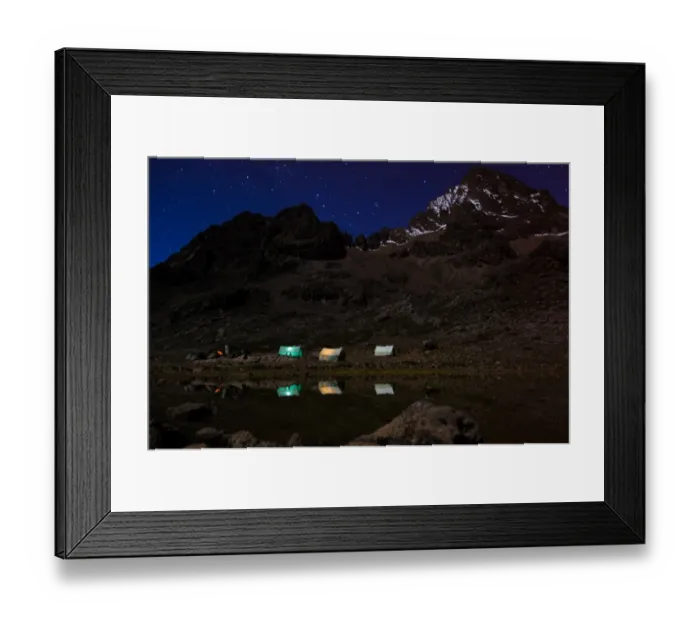 Framed Print : Camping at the Base of Mazwenzi Peak Framed Print : Camping at the Base of Mazwenzi Peak