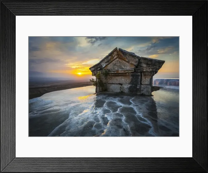 Framed Print : Tomb submerged in a travertine pool in Hierapolis at sunset Framed Print : Tomb submerged in a travertine pool in Hierapolis at sunset