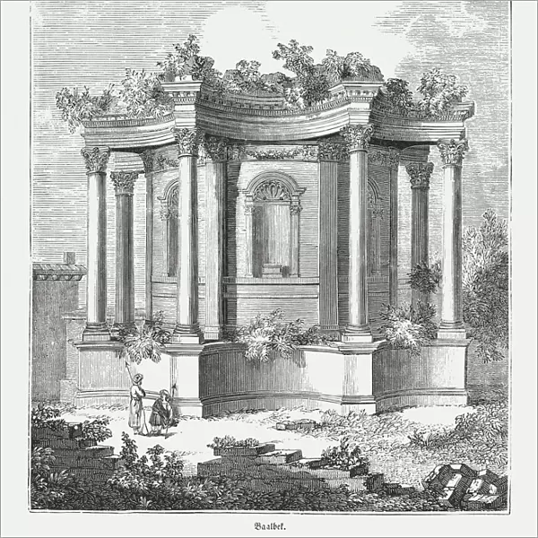Baalbek (Libanon), Roman Temple of Venus, wood engraving, published 1855