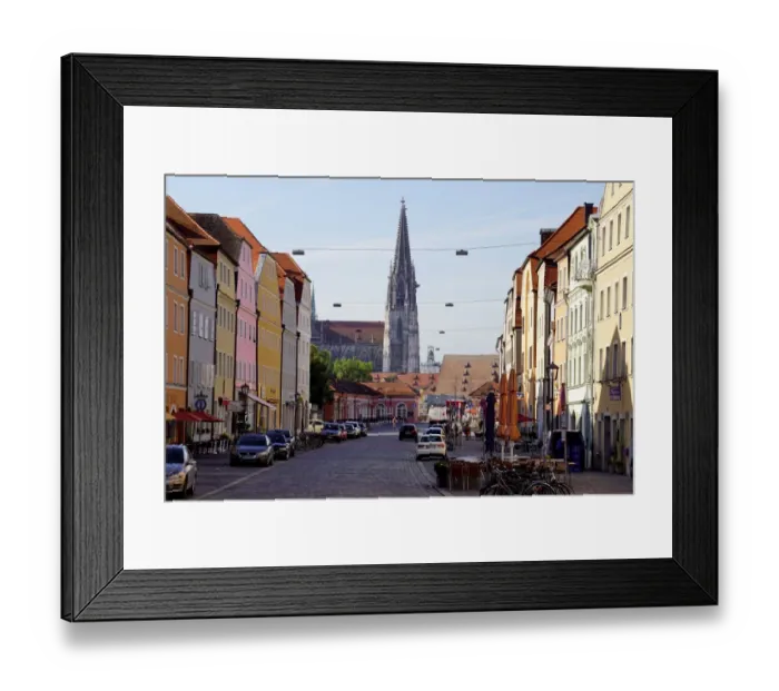 Framed Print : Stadtamhof, famous neighborhood in Regensburg, Germany Framed Print : Stadtamhof, famous neighborhood in Regensburg, Germany