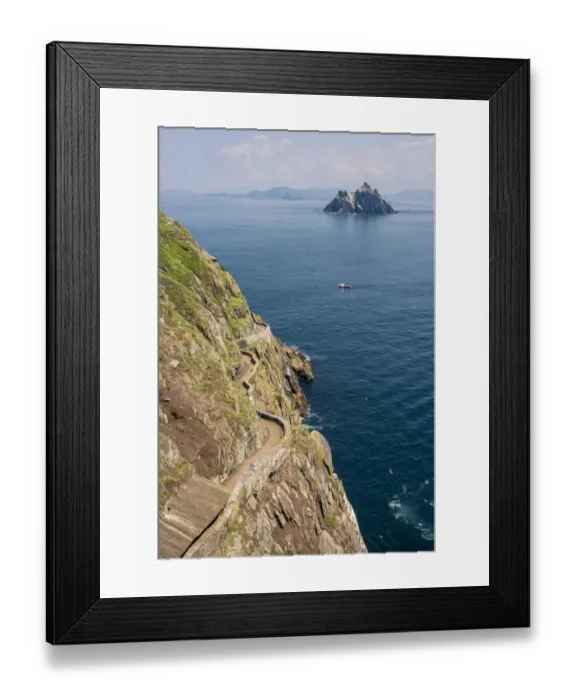 Framed Print : Skellig Michael (Great Skellig), Skellig islands, County Kerry, Munster province, Ireland, Europe. The trail on the cliff with the little Skellig on the background Framed Print : Skellig Michael (Great Skellig), Skellig islands, County Kerry, Munster province, Ireland, Europe. The trail on the cliff with the little Skellig on the background