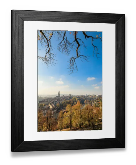 Framed Print : A vertical view over the Old City of Bern with trees at rose garden Framed Print : A vertical view over the Old City of Bern with trees at rose garden