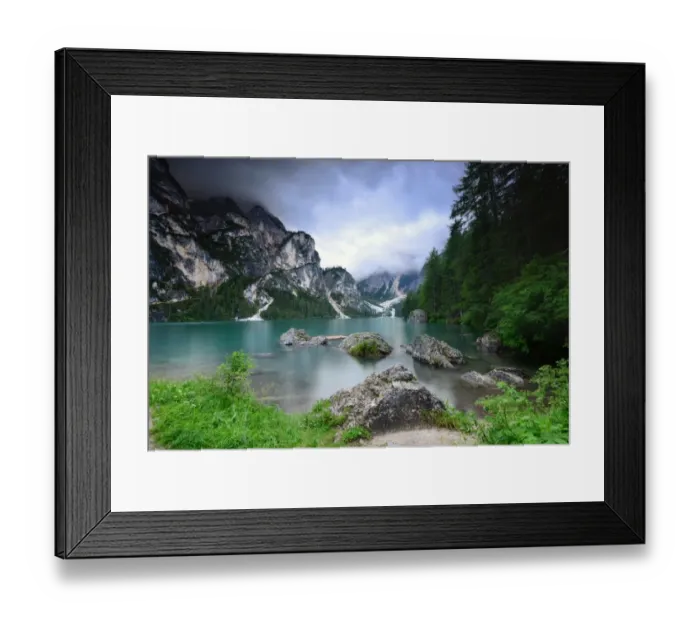 Framed Print : The Shore of Lago di Braies, Dolomites Framed Print : The Shore of Lago di Braies, Dolomites