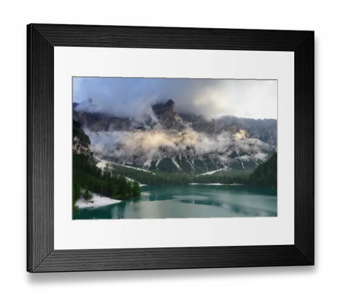 Framed Print : Lago di Braies and Croda del Becco, Dolomites Framed Print : Lago di Braies and Croda del Becco, Dolomites