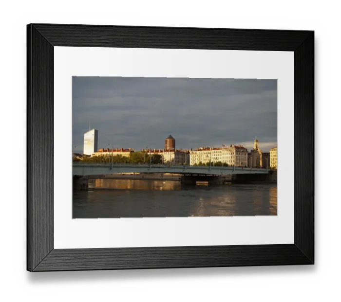 Framed Print : Urban Skyline at Dusk, RhAśne River, Lyon, France Framed Print : Urban Skyline at Dusk, RhAśne River, Lyon, France