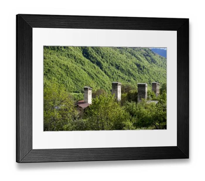 Framed Print : Typical Svanetian tower in Mestia of Georgia