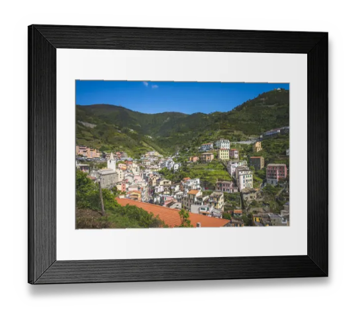 Framed Print : The village of Riomaggiore from the top of the hill, Liguria. Italy Framed Print : The village of Riomaggiore from the top of the hill, Liguria. Italy