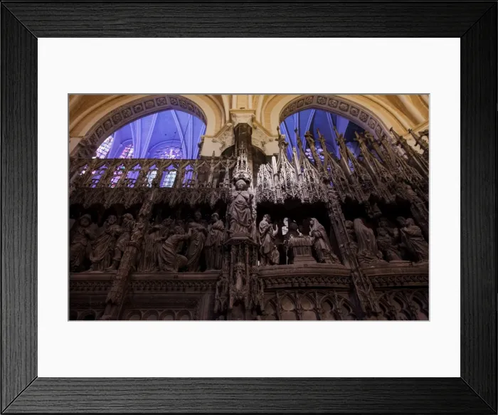 Framed Print : Carved 16th-century chancel screen with sculptures, Cathedral of Notre Dame in Chartres Framed Print : Carved 16th-century chancel screen with sculptures, Cathedral of Notre Dame in Chartres