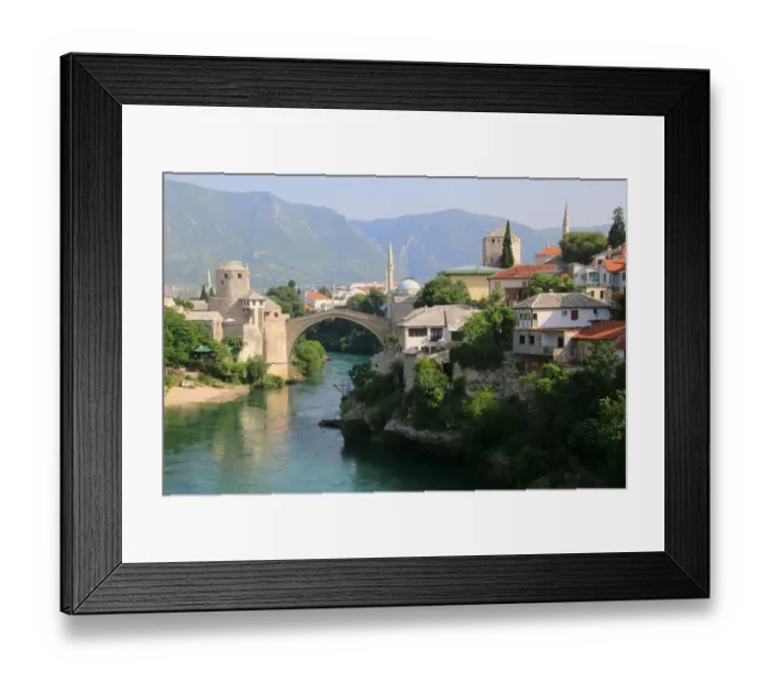 Framed Print : Mostar old town with the Old Bridge over the Neretva river, Bosnia and Herzegovina Framed Print : Mostar old town with the Old Bridge over the Neretva river, Bosnia and Herzegovina