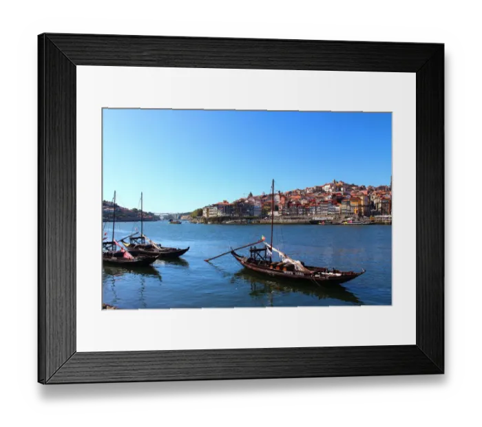 Framed Print : Rabelo boats and Ribeira district in Porto from Vila Nova de Gaia