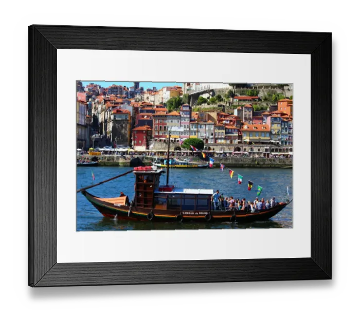 Framed Print : Rabelo boats and Ribeira district in Porto from Vila Nova de Gaia Framed Print : Rabelo boats and Ribeira district in Porto from Vila Nova de Gaia