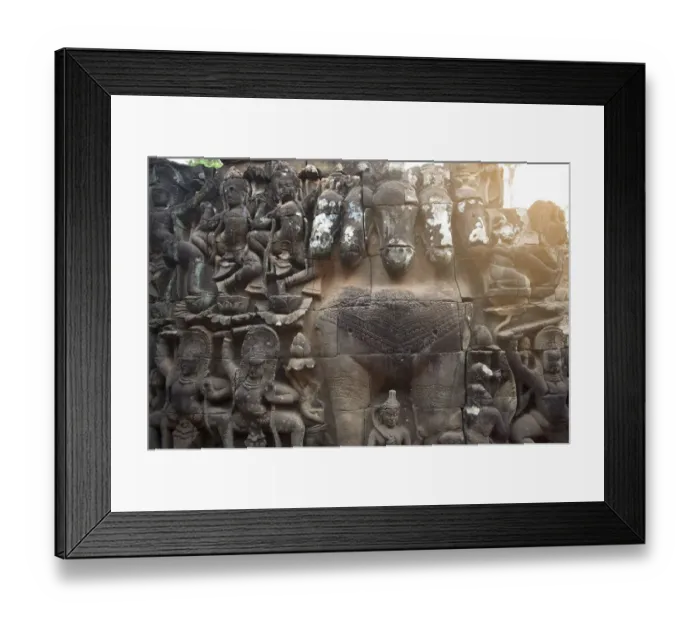 Framed Print : Ramayana and buddha carving face of bayon temple the poppular temple angkor thom