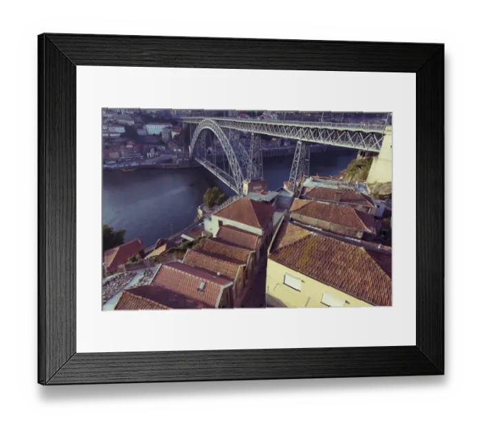 Framed Print : High view of ancient Ribera Distric of Porto and metallic Luis bridge Framed Print : High view of ancient Ribera Distric of Porto and metallic Luis bridge