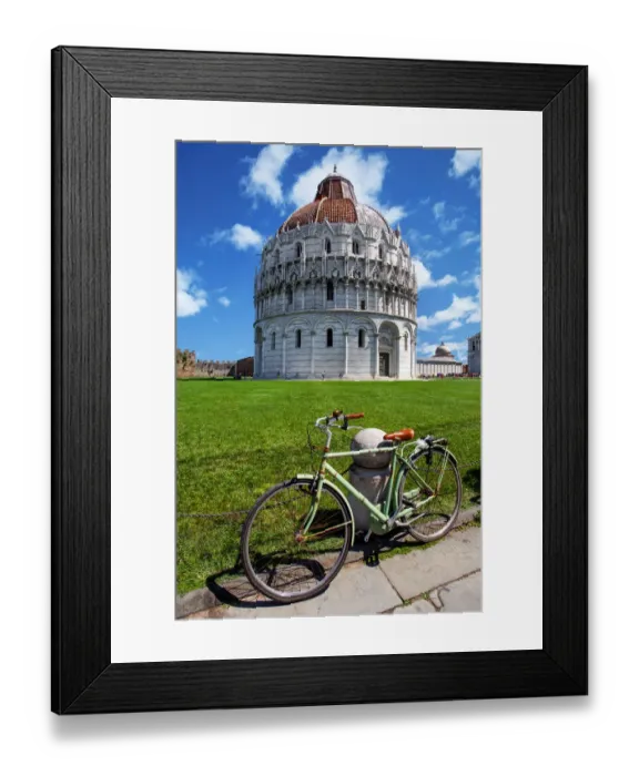 Framed Print : View of Pisa Baptistry With a Bicycle in the Foreground At Piazza dei Miracoli (Piazza del Duomo), Pisa, Tuscany, Italy Framed Print : View of Pisa Baptistry With a Bicycle in the Foreground At Piazza dei Miracoli (Piazza del Duomo), Pisa, Tuscany, Italy