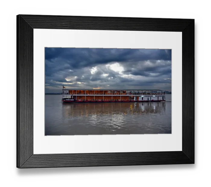 Framed Print : Irrawaddy river with boat Myanmar Asia