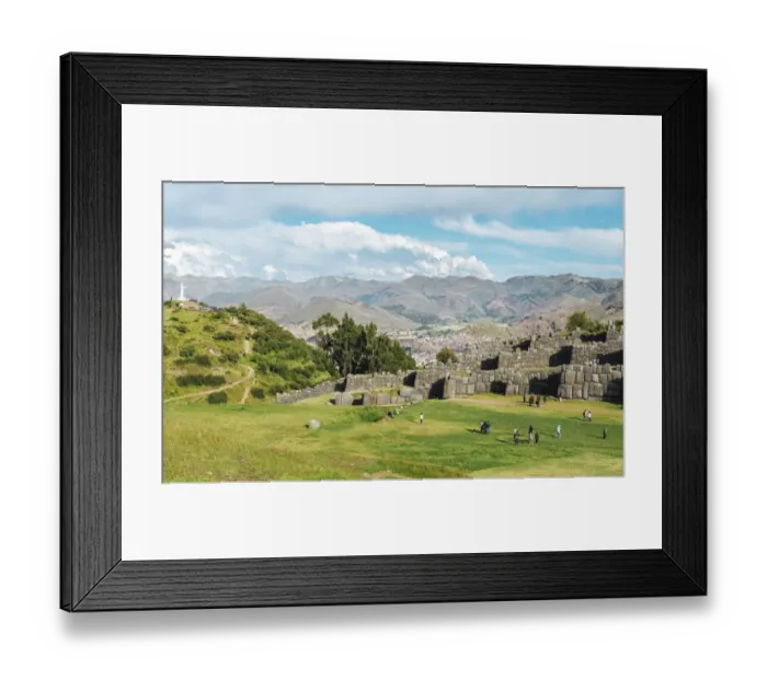 Framed Print : Saksaywaman citadel walls made with big stone blocks, and Cusco in the background Framed Print : Saksaywaman citadel walls made with big stone blocks, and Cusco in the background