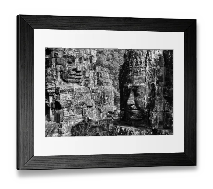 Framed Print : black and white buddha carving face of bayon temple the poppular temple Framed Print : black and white buddha carving face of bayon temple the poppular temple
