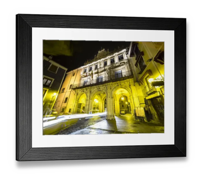 Framed Print : Vehicles circulating in the night in front of the Town hall. Cuenca is a UNESCO World Heritage site, local government Framed Print : Vehicles circulating in the night in front of the Town hall. Cuenca is a UNESCO World Heritage site, local government