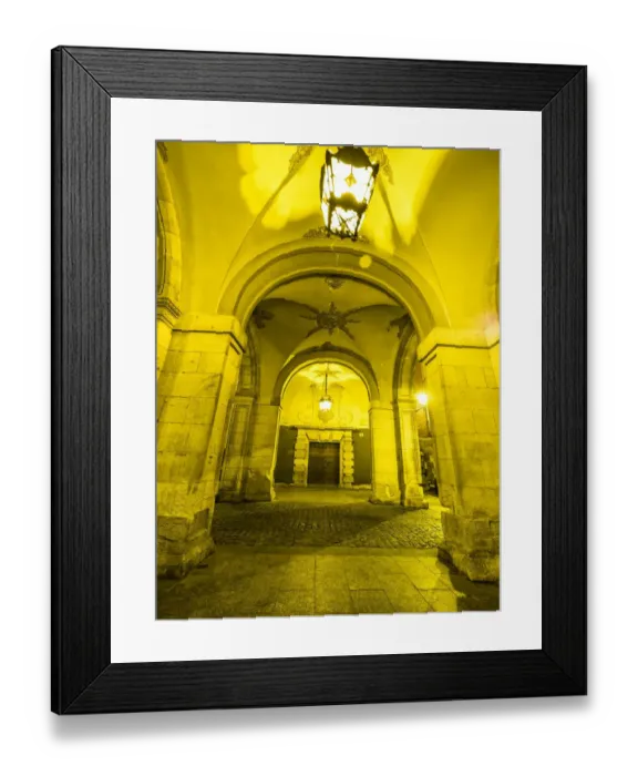 Framed Print : Cuenca is a UNESCO World Heritage site, Detail of the arches and doors of access to the town hall
