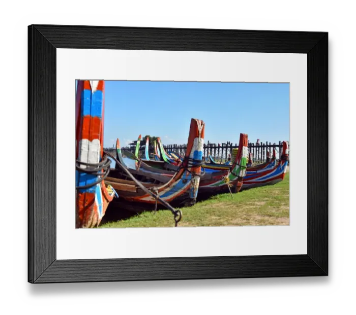Framed Print : ubein bridge with boats Myanmar Framed Print : ubein bridge with boats Myanmar