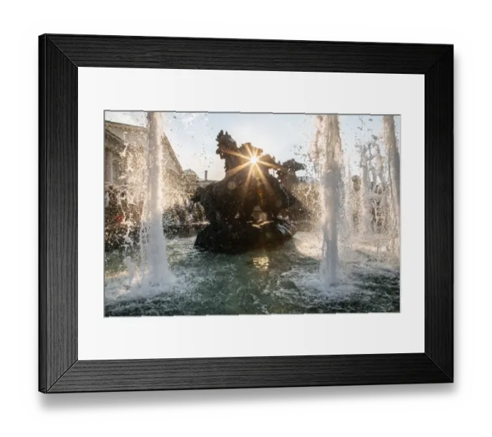 Framed Print : Sun is shining though the Four Seasons fountain on Manezhnaya Square in Moscow Framed Print : Sun is shining though the Four Seasons fountain on Manezhnaya Square in Moscow