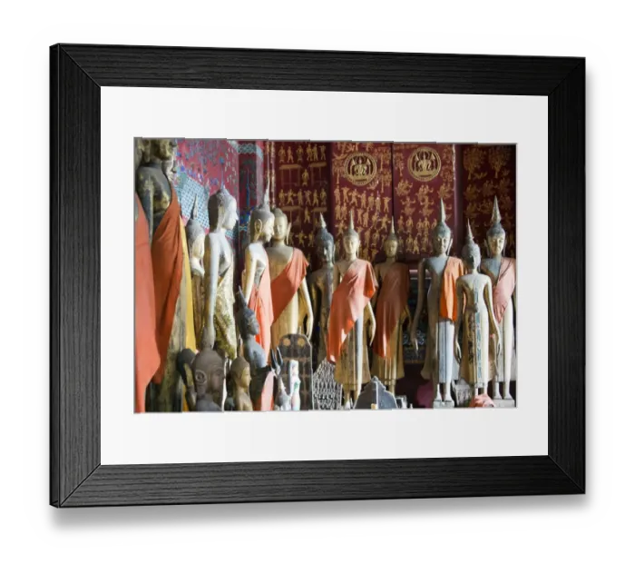 Framed Print : Buddha statues inside Royal Funerary Carriage House at Wat Xieng Thong. Luang Parbang, Laos Framed Print : Buddha statues inside Royal Funerary Carriage House at Wat Xieng Thong. Luang Parbang, Laos