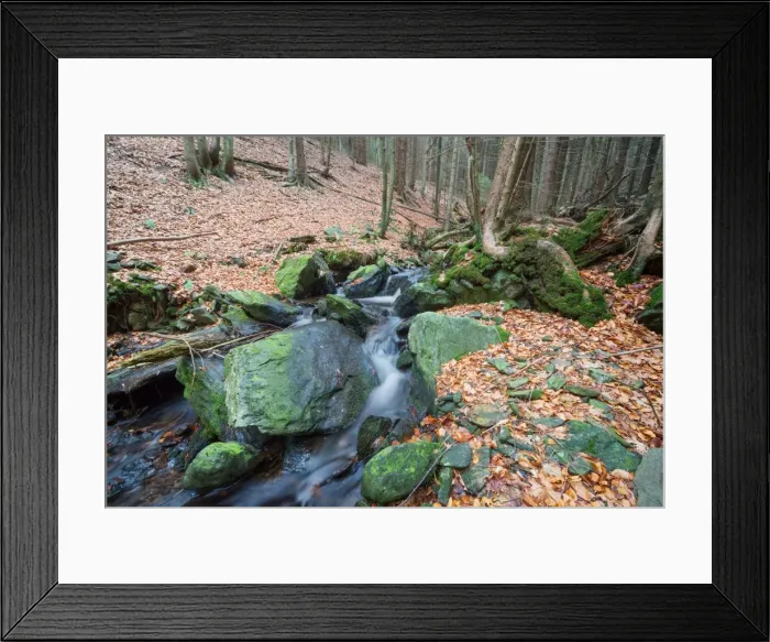 Framed Print : Forest brook (river) with moss covered stones, long exposure Framed Print : Forest brook (river) with moss covered stones, long exposure