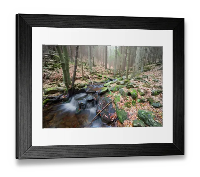 Framed Print : Forest brook (river) with moss covered stones, long exposure Framed Print : Forest brook (river) with moss covered stones, long exposure