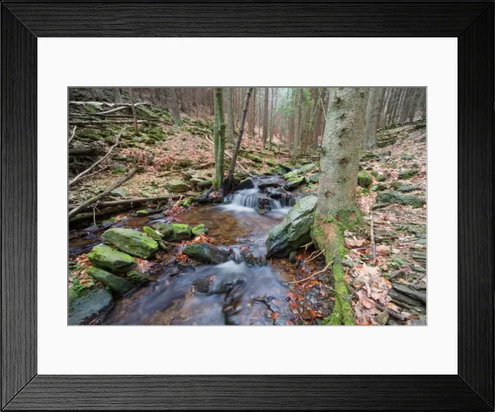 Framed Print : Forest brook (river) with moss covered stones, long exposure Framed Print : Forest brook (river) with moss covered stones, long exposure