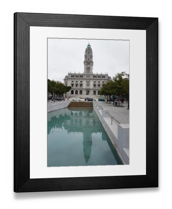Framed Print : Reflections and City Hall, Porto, North, Portugal