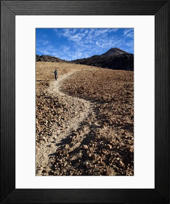 Framed Print : Happy hiker descending from the Teide volcano Framed Print : Happy hiker descending from the Teide volcano