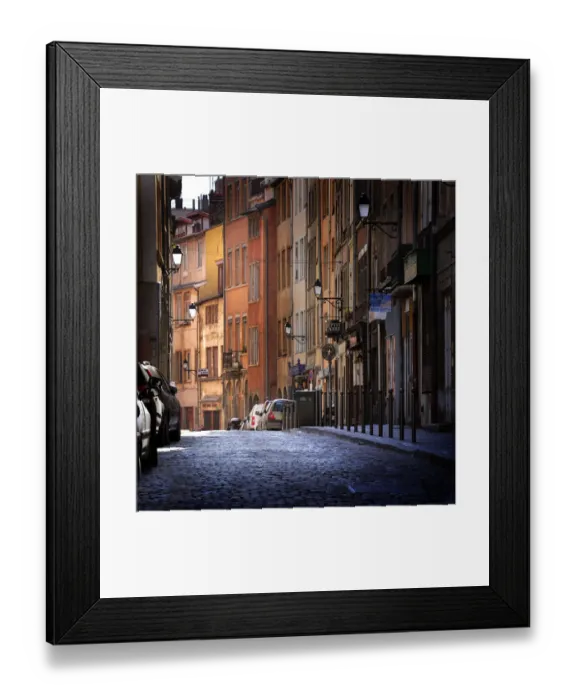 Framed Print : Lyon. Old Street in Old City Lyon, Quartier St Jean, France Framed Print : Lyon. Old Street in Old City Lyon, Quartier St Jean, France