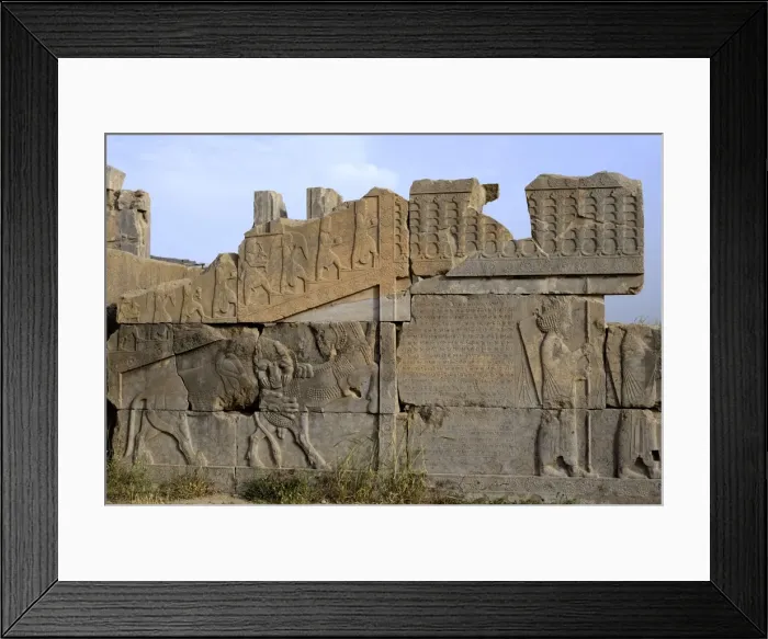 Framed Print : Bas-relief of lion devouring bull, Persepolis Framed Print : Bas-relief of lion devouring bull, Persepolis