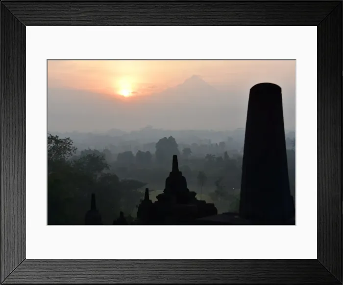 Framed Print : Borobudur at dusk, view on Merapi, Java Framed Print : Borobudur at dusk, view on Merapi, Java