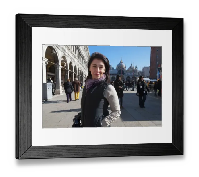 Framed Print : Beautiful woman in St. Marks Square Venice Italy