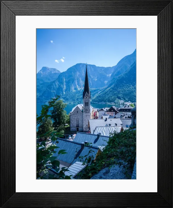 Framed Print : View on the Church of Hallstatt and the Lake Framed Print : View on the Church of Hallstatt and the Lake