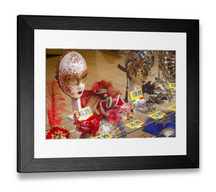 Framed Print : Carnival masks in shop
