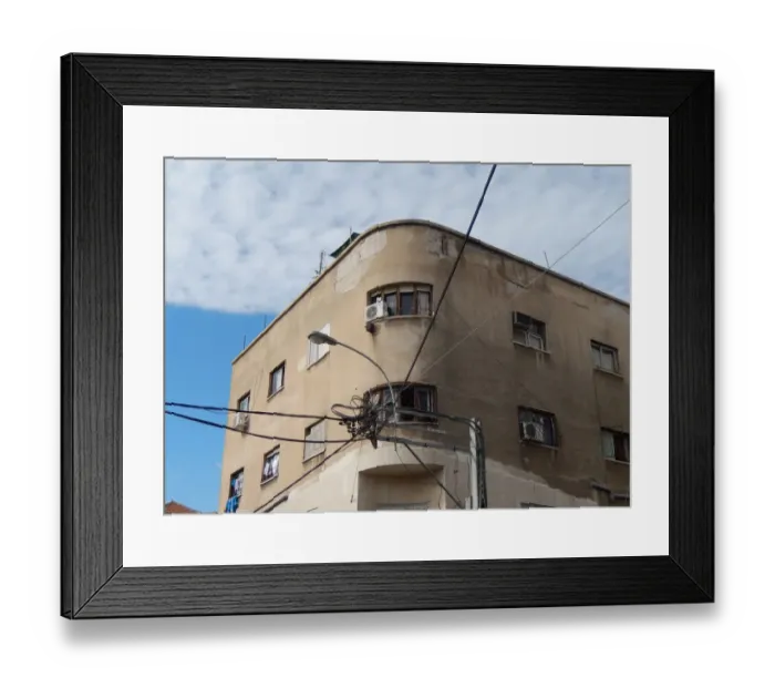 Framed Print : Old Tel Aviv, Bauhaus and white clouds