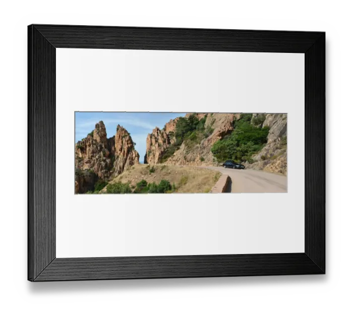 Framed Print : Les Calanche rock formations and coastal road Framed Print : Les Calanche rock formations and coastal road
