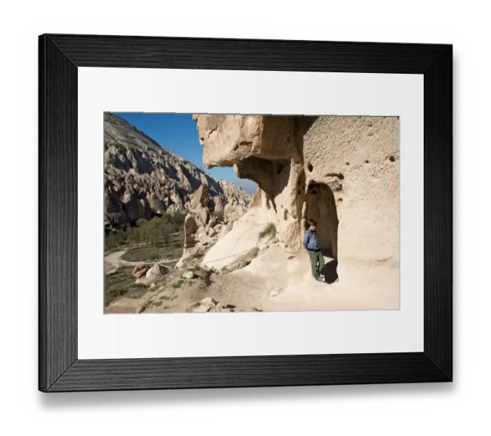 Framed Print : Boy exploring the lunar landscape of Cappadocia Framed Print : Boy exploring the lunar landscape of Cappadocia