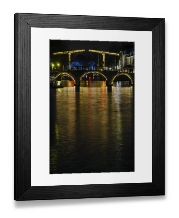 Framed Print : Illuminated Amsterdam Canal and Bridge Framed Print : Illuminated Amsterdam Canal and Bridge