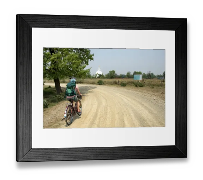 Framed Print : Biking near World Peace Pagoda in Lumbini Framed Print : Biking near World Peace Pagoda in Lumbini