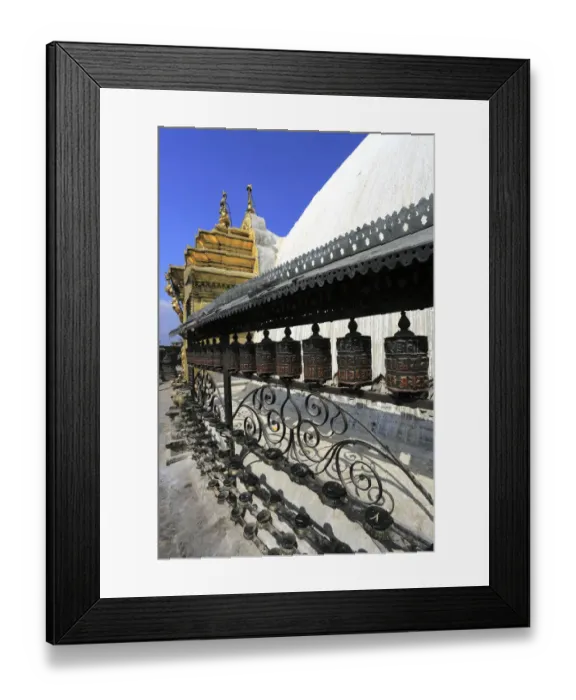 Framed Print : Prayer Wheels Buddhist Stupa, Monkey Temple Framed Print : Prayer Wheels Buddhist Stupa, Monkey Temple
