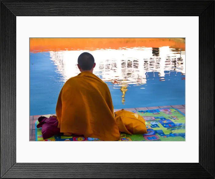 Framed Print : Monk in Front of Buddhas Birthplace Framed Print : Monk in Front of Buddhas Birthplace