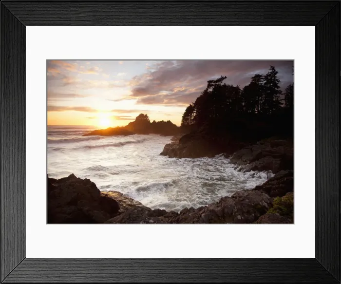 Framed Print : Waves At Cox Bay And Sunset Point At Sunset Near Tofino Framed Print : Waves At Cox Bay And Sunset Point At Sunset Near Tofino