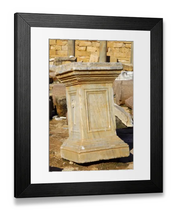 Framed Print : Ancient Roman Pedestal, inscription Genio Coloniae Lepcis Magnae Crescentinae, Leptis Magna, Libya Framed Print : Ancient Roman Pedestal, inscription Genio Coloniae Lepcis Magnae Crescentinae, Leptis Magna, Libya