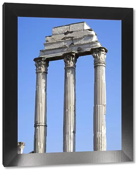 Three columns and architrave Temple of Castor and Pollux Forum Romanum Rome Italy