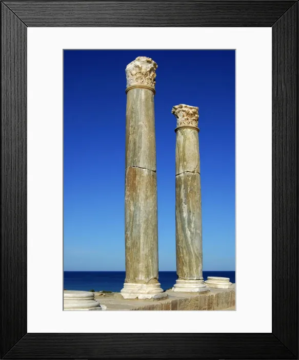 Framed Print : Columns with Corinthian capital in Roman theatre near the Mediterranean sea Leptis Magna Libya